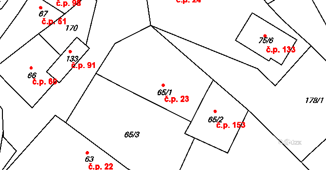 Vršovice 23 na parcele st. 65/1 v KÚ Vršovice u Opavy, Katastrální mapa