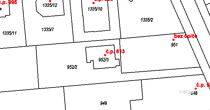 Bolatice 613 na parcele st. 952/3 v KÚ Bolatice, Katastrální mapa