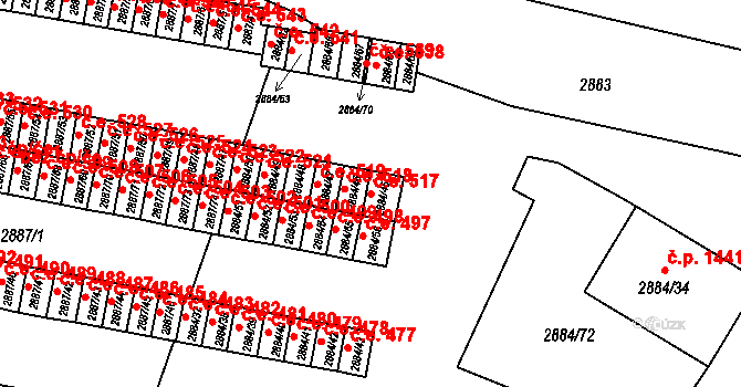 Velké Meziříčí 517 na parcele st. 2884/45 v KÚ Velké Meziříčí, Katastrální mapa