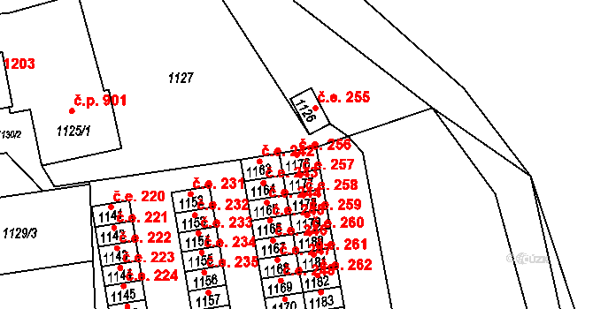 Šumbark 256, Havířov na parcele st. 1176 v KÚ Šumbark, Katastrální mapa