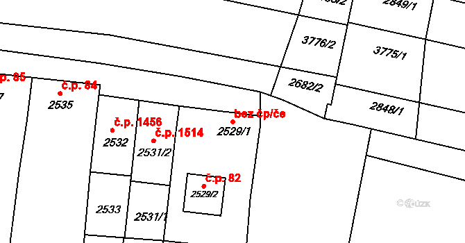 Kunovice 82 na parcele st. 2529/2 v KÚ Kunovice u Uherského Hradiště, Katastrální mapa