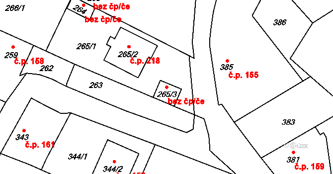 Chlebičov 49446312 na parcele st. 265/3 v KÚ Chlebičov, Katastrální mapa