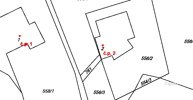 Františky 2, Krouna na parcele st. 2 v KÚ Františky, Katastrální mapa