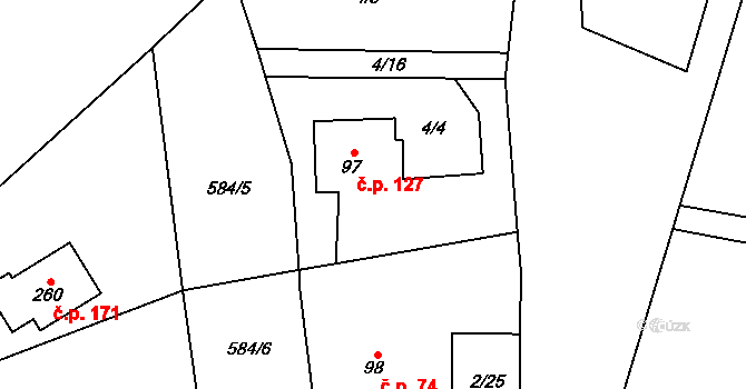 Jeníkov 127 na parcele st. 97 v KÚ Jeníkov u Hlinska, Katastrální mapa