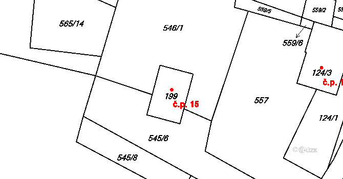 Šanov 15, Červená Voda na parcele st. 199 v KÚ Šanov u Červené Vody, Katastrální mapa