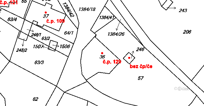 Horní Libchavy 129, Libchavy na parcele st. 36 v KÚ Horní Libchavy, Katastrální mapa