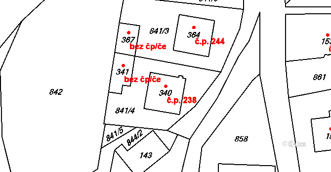Bohdíkov 238 na parcele st. 340 v KÚ Dolní Bohdíkov, Katastrální mapa