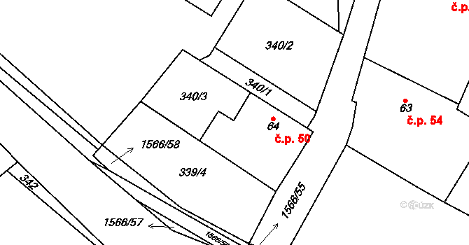 Lžín 50, Dírná na parcele st. 64 v KÚ Lžín, Katastrální mapa