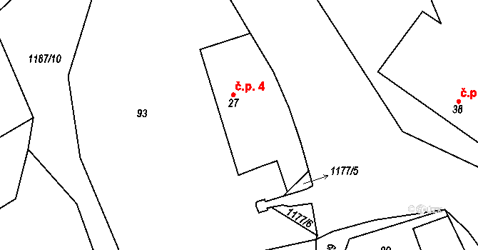Bližanovy 4, Plánice na parcele st. 27 v KÚ Bližanovy, Katastrální mapa