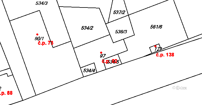 Nový Dvůr 82, Podhořany u Ronova na parcele st. 97 v KÚ Podhořany u Ronova, Katastrální mapa