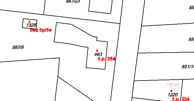 Broumov 264 na parcele st. 663 v KÚ Broumov, Katastrální mapa
