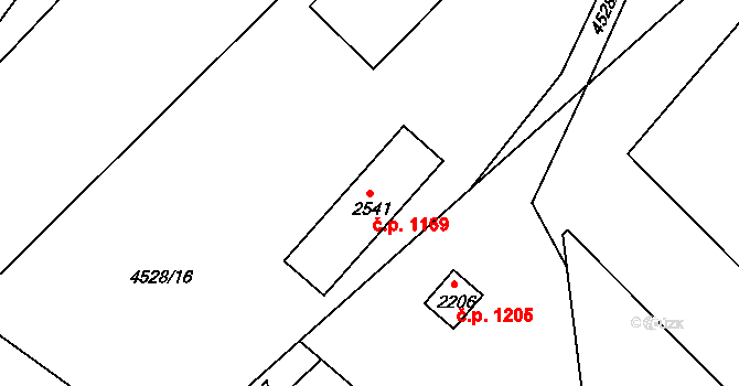Vizovice 1169 na parcele st. 2541 v KÚ Vizovice, Katastrální mapa