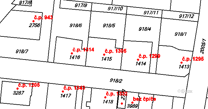 Náchod 1305 na parcele st. 1415 v KÚ Náchod, Katastrální mapa