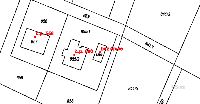 Horní Benešov 78821312 na parcele st. 855/3 v KÚ Horní Benešov, Katastrální mapa