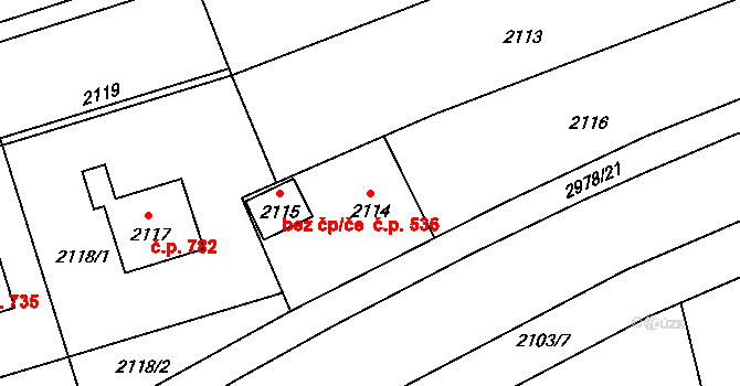 Bludov 536 na parcele st. 2114 v KÚ Bludov, Katastrální mapa