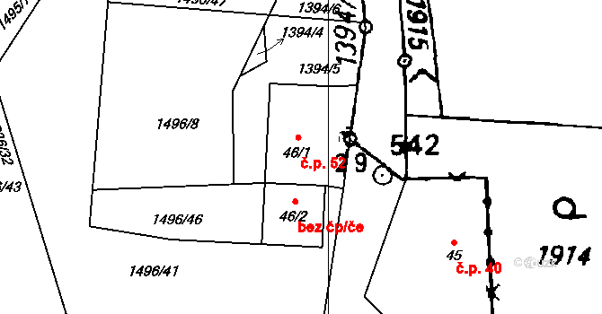 Hrbov 52, Lhenice na parcele st. 46/1 v KÚ Hrbov u Lhenic, Katastrální mapa