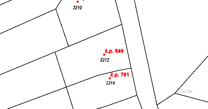 Štramberk 646 na parcele st. 2212 v KÚ Štramberk, Katastrální mapa