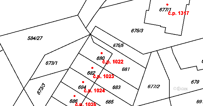 Kopřivnice 1022 na parcele st. 680 v KÚ Kopřivnice, Katastrální mapa