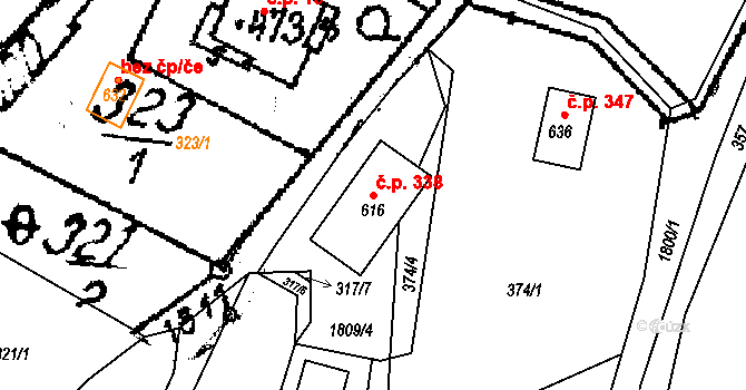 Kašava 338 na parcele st. 616 v KÚ Kašava, Katastrální mapa