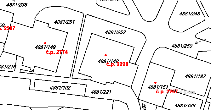 Louny 2298 na parcele st. 4881/148 v KÚ Louny, Katastrální mapa