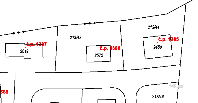 Unhošť 1386 na parcele st. 2575 v KÚ Unhošť, Katastrální mapa