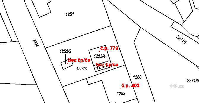 Volyně 779 na parcele st. 1252/4 v KÚ Volyně, Katastrální mapa