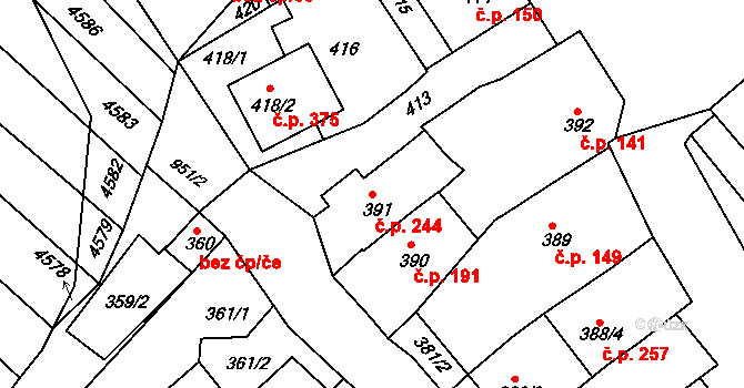 Borkovany 244 na parcele st. 391 v KÚ Borkovany, Katastrální mapa