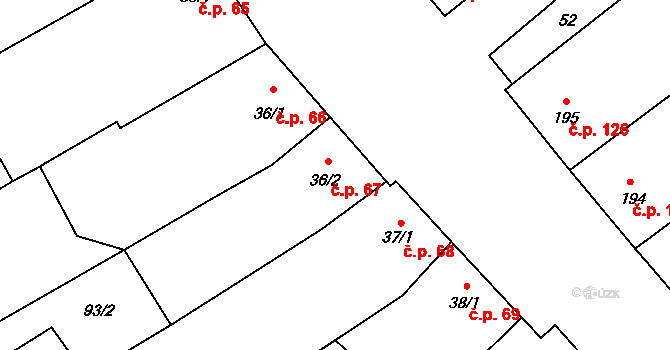 Horní Věstonice 67 na parcele st. 36/2 v KÚ Horní Věstonice, Katastrální mapa