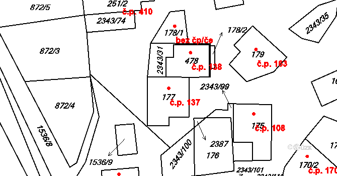 Křepice 137 na parcele st. 177 v KÚ Křepice u Hustopečí, Katastrální mapa