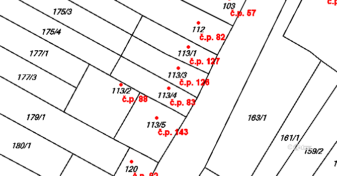 Lískovec 83, Koryčany na parcele st. 113/4 v KÚ Lískovec, Katastrální mapa