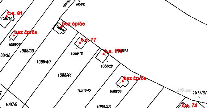 Chabařovice 175 na parcele st. 1088/28 v KÚ Chabařovice, Katastrální mapa