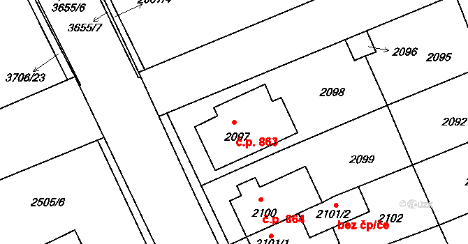Holešov 863 na parcele st. 2097 v KÚ Holešov, Katastrální mapa
