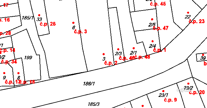 Poličky 2, Doloplazy na parcele st. 3 v KÚ Poličky, Katastrální mapa