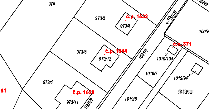 Rumburk 1 1644, Rumburk na parcele st. 973/12 v KÚ Rumburk, Katastrální mapa
