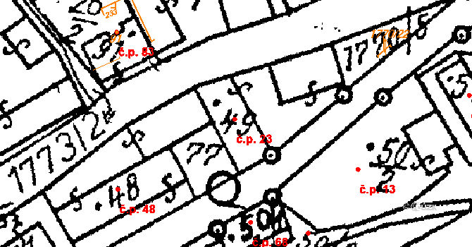 Chlístovice 23 na parcele st. 49 v KÚ Chlístovice, Katastrální mapa