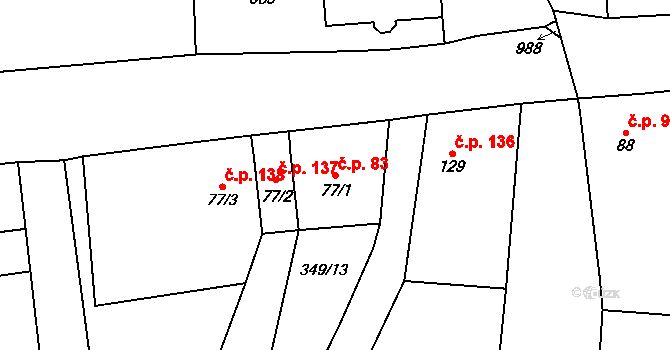 Močovice 83 na parcele st. 77/1 v KÚ Močovice, Katastrální mapa