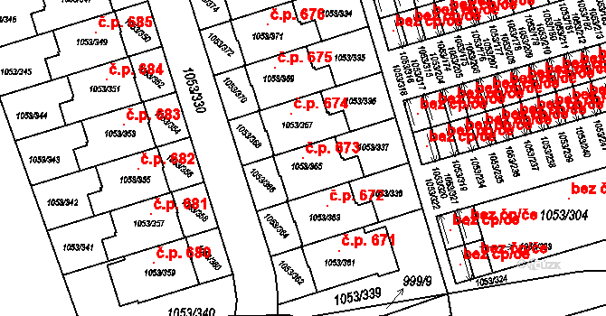 Liberec XI-Růžodol I 673, Liberec na parcele st. 1053/365 v KÚ Růžodol I, Katastrální mapa