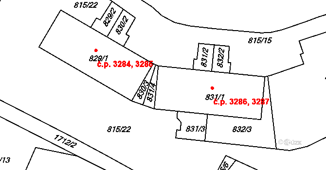 Jablonecké Paseky 3286,3287, Jablonec nad Nisou na parcele st. 831/1 v KÚ Jablonecké Paseky, Katastrální mapa