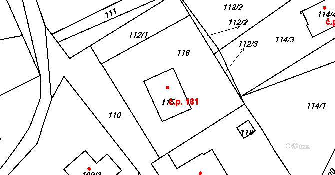Proseč nad Nisou 181, Jablonec nad Nisou na parcele st. 115 v KÚ Proseč nad Nisou, Katastrální mapa