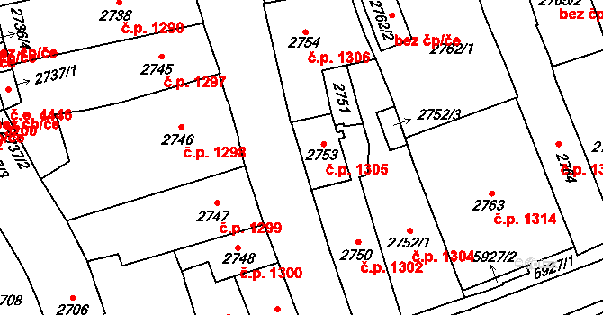 Jihlava 1305 na parcele st. 2753 v KÚ Jihlava, Katastrální mapa