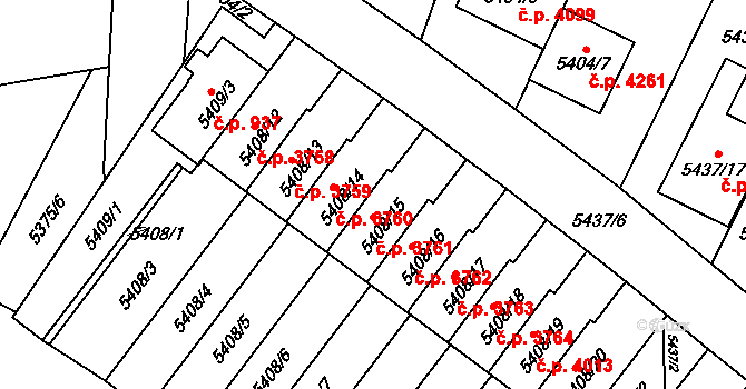 Jihlava 3761 na parcele st. 5408/15 v KÚ Jihlava, Katastrální mapa