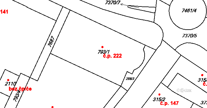 Telč-Podolí 222, Telč na parcele st. 793/1 v KÚ Telč, Katastrální mapa