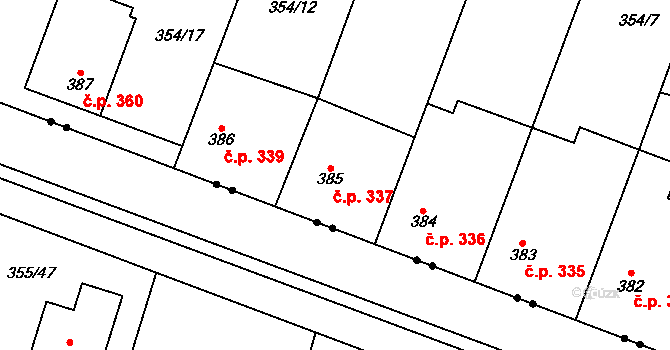 Rožďalovice 337 na parcele st. 385 v KÚ Rožďalovice, Katastrální mapa