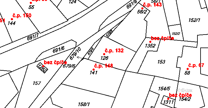 Líbeznice 132 na parcele st. 126 v KÚ Líbeznice, Katastrální mapa