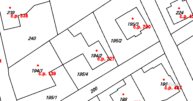 Arnultovice 727, Nový Bor na parcele st. 194/2 v KÚ Arnultovice u Nového Boru, Katastrální mapa