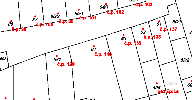 Lipov 140 na parcele st. 64 v KÚ Lipov, Katastrální mapa