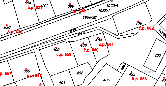 Mistřín 560, Svatobořice-Mistřín na parcele st. 403 v KÚ Mistřín, Katastrální mapa