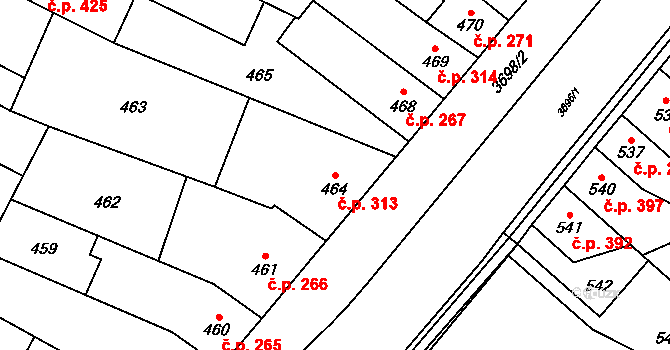 Vyškov-Předměstí 313, Vyškov na parcele st. 464 v KÚ Vyškov, Katastrální mapa