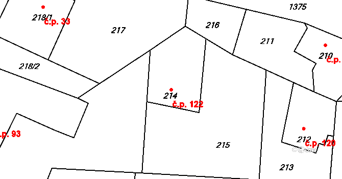 Železná 122, Vrbno pod Pradědem na parcele st. 214 v KÚ Železná pod Pradědem, Katastrální mapa
