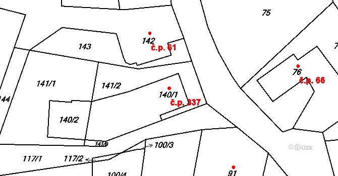 Fryčovice 337 na parcele st. 140/1 v KÚ Fryčovice, Katastrální mapa
